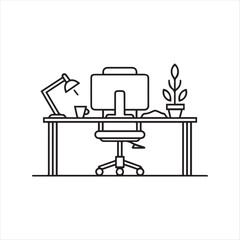 Desk table computer icon line style