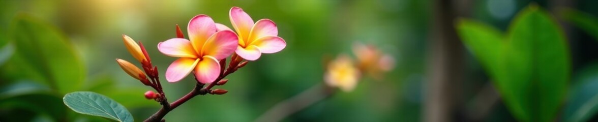 Fototapeta premium colorful frangipani flowers on a long thin stem, frangipani, tropical tree