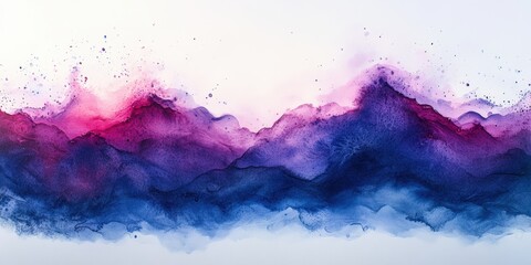 Fototapeta premium Serene Watercolor Mountains in Shades of Purple and Blue with Soft Washes and Gentle Textures Creating a Calming Landscape Effect. purple blue brush stroke watercolor texture