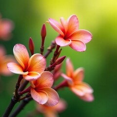 Fototapeta premium colorful frangipani flowers on a long thin stem, stems, garden, spring