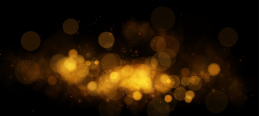 A dreamy golden bokeh effect with glowing orbs and soft sparkles on a dark background, evoking elegance and warmth.