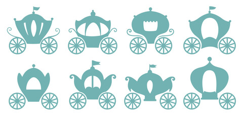 Princess carriage. Collection of elegant fairytale silhouettes. Royal elegant set. © CraftyKittyArt