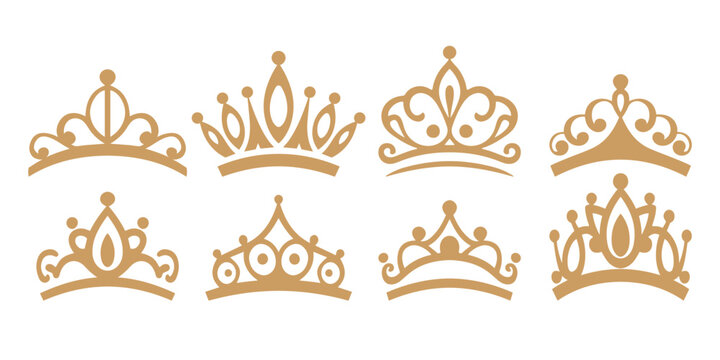 Princess tiara crown. Collection of elegant fairytale silhouettes. Royal elegant set.