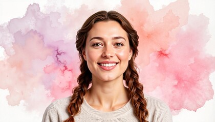 Smiling woman with braided hair against watercolor background