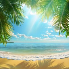 Fototapeta premium Palm Tree Canopy Over a Tranquil Beach at Sunrise 