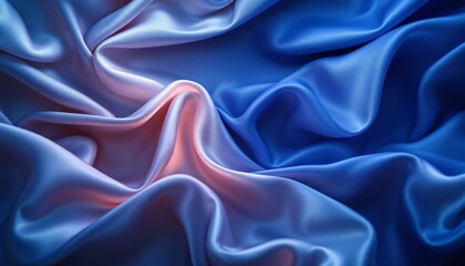 Obraz premium A high-quality close-up image showcasing the smooth, flowing texture of silk fabric in a gradient of blue and pink tones