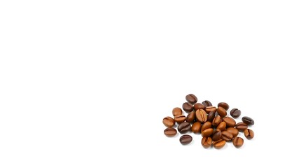 Naklejka premium Pile of roasted coffee beans on a white background for coffee lovers and cafes
