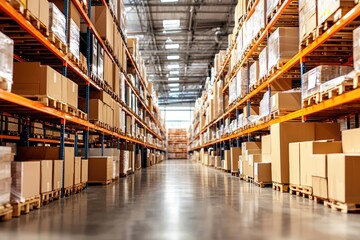 Modern warehouse layout featuring advanced technology for organization, including automated shelving and clear pathways