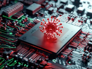 Virus on computer circuit board concept image