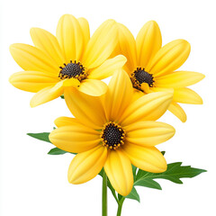 Obraz premium Beautiful yellow flowers in full bloom, showcasing vibrant petals and rich green foliage.