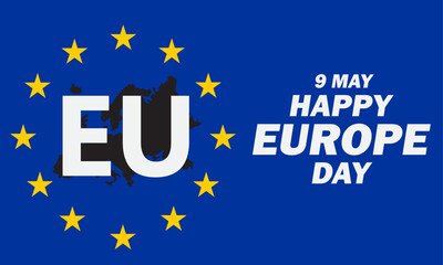 Europe Day is celebrated every year on May 9 to celebrate peace and unity throughout Europe. Vector illustration.  Paper Art and Paper Cut Out Concept.