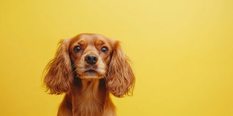 Naklejka premium Dog close-up on yellow background