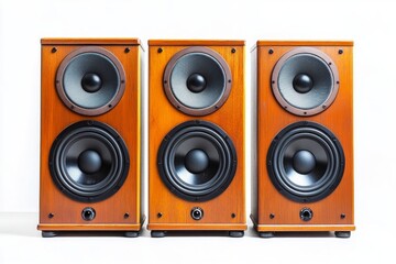 Fototapeta premium Three Exquisite Wooden Speakers: A Timeless Audio Display
