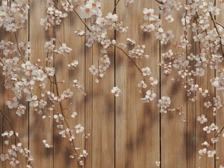 Fototapeta premium Wooden Fence With White Flowers
