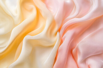Obraz premium Soft, flowing silk fabric in pastel colors of yellow and pink, creating an elegant and serene backdrop