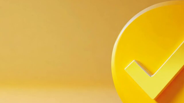 Yellow check mark on bright yellow background for success concept