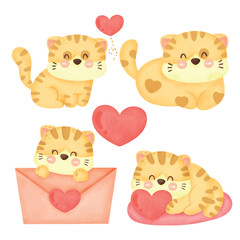 Cute Cartoon Orange Cat for greeting card , valentine's day card.