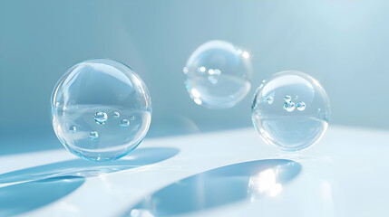 Floating translucent spheres, light blue background,  clean aesthetic, ideal for product visuals