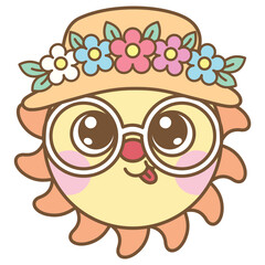 cute kawaii spring Sun outline cartoon doodle illustration
