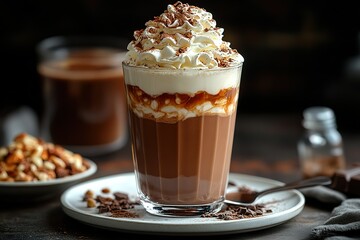 Indulge in this rich decadent hot chocolate topped with whipped cream and a sprinkle of cocoa powder The perfect cozy treat!