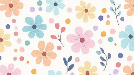 Colorful Floral Pattern with Dots on Light Background