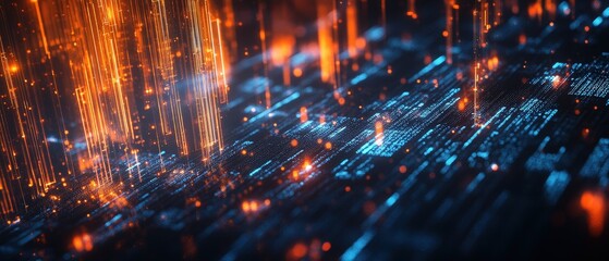 Digital circuit board with glowing lines, representing data processing and technology innovation in the world of computing and electronics for future applications.