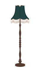 Vintage floor lamp. Floor lamp with fabric lampshade. Isolated vector illustration.