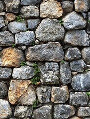 A background of rough stone walls with visible cracks and natural imperfections.