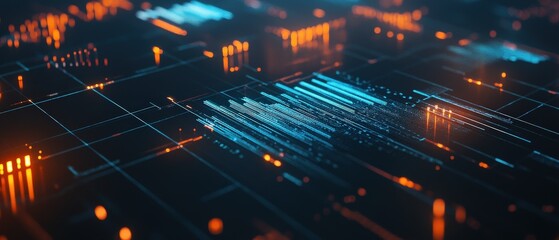 Digital network connections and abstract data visualization with glowing lines and nodes, illustrating technology, innovation, and data analytics in cybersecurity.