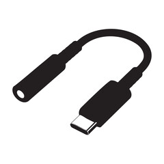 USB Type C to 3.5mm Female Headphone Jack Adapter Silhouette Vector Illustration