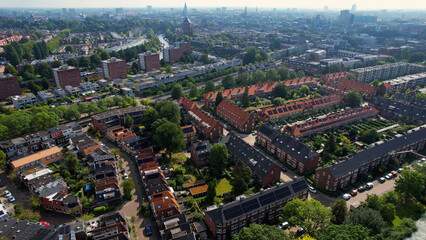 A wide aerial view around the old town of the city Groningen on a sunny summer day in the Netherlands	