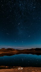 Fototapeta premium Starry Night over Tranquil Waters a Serene Evening Landscape Reflected in Still Water