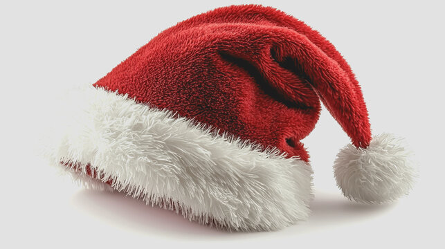 Red and white santa hat resting on a white background perfect for holiday and christmas themed designs and decorations