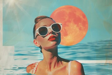 Naklejka premium Retro collage of beach sunglasses portrait outdoors.