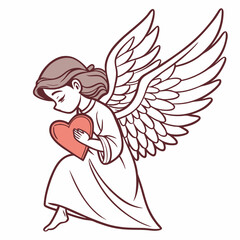 Angel holding heart. Cupid is a symbol of love. Picture for Valentine's Day and wedding. Suitable for logos, valentines,  greeting card, invitation. Illustrations on a white background.