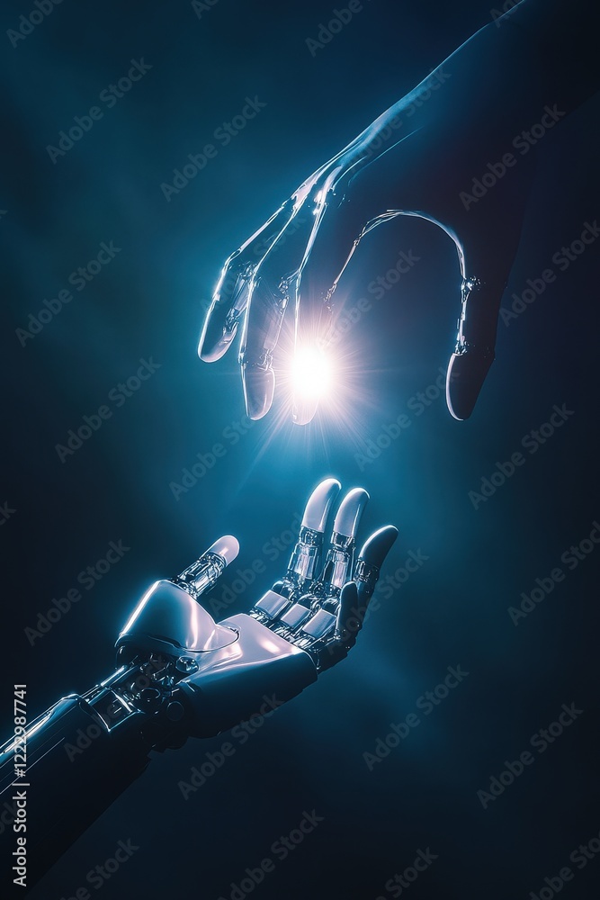 Canvas Prints robot hand and human hand reaching towards each other, symbolizing the connection between artificial