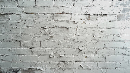 Fototapeta premium White brick wall with peeling paint showing texture and weathering effects in an urban environment for artistic backgrounds and design projects