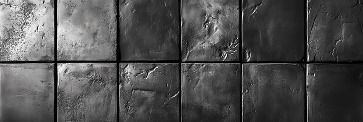 Naklejka premium Textured black tiles banner background.
