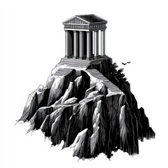 Fototapeta premium Temple Atop A Rocky Mountain Peak