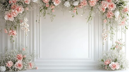 Naklejka premium Maternity backdrop, wedding backdrop, photography background with delicate flowers and white wall