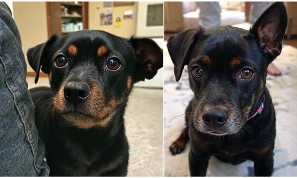 portrait of a black and white dog beby