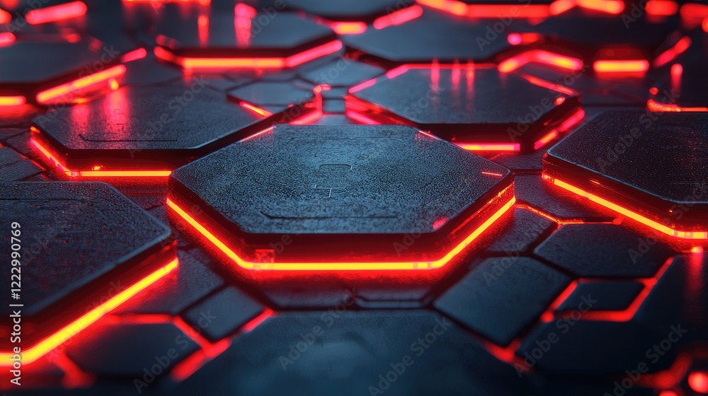 Poster illuminated hexagonal grid surface abstract design