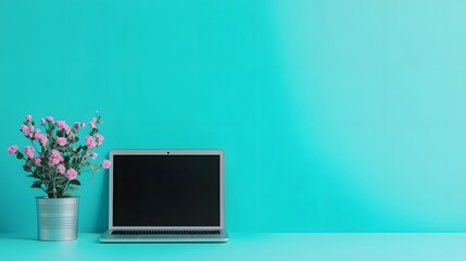 Sleek Interactive Data Dashboard on Laptop with Vibrant Blue Background