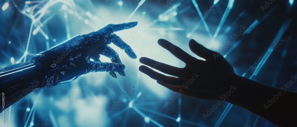 Canvas Prints human hand reaching out to robotic hand, symbolizing connection between humanity and artificial inte