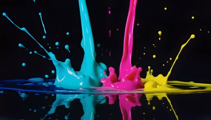 ink neon colorful splashes on black background