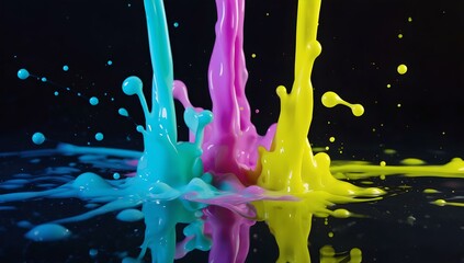 ink neon colorful splashes on black background
