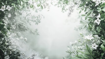 Obraz premium Soft Floral Background with Greenery and White Blossoms
