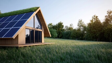 Obraz premium Eco-Friendly House with Solar Panels