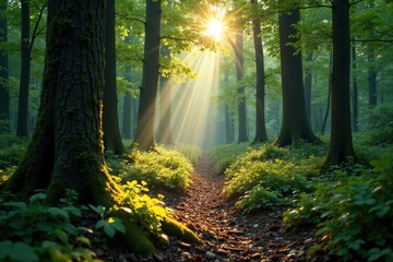 Obraz premium dappled sunlight peeking through forest floor, shadow, earthy, filter