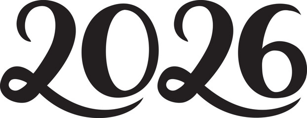 2026 Black hand drawn silhouette number for New Year or calendar. Vector illustration.